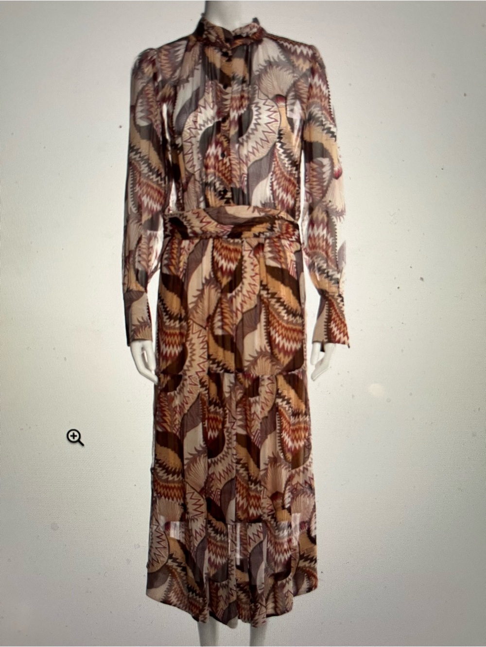 ba&sh Printed Long-Sleeve Midi Dress in Brown and Cream